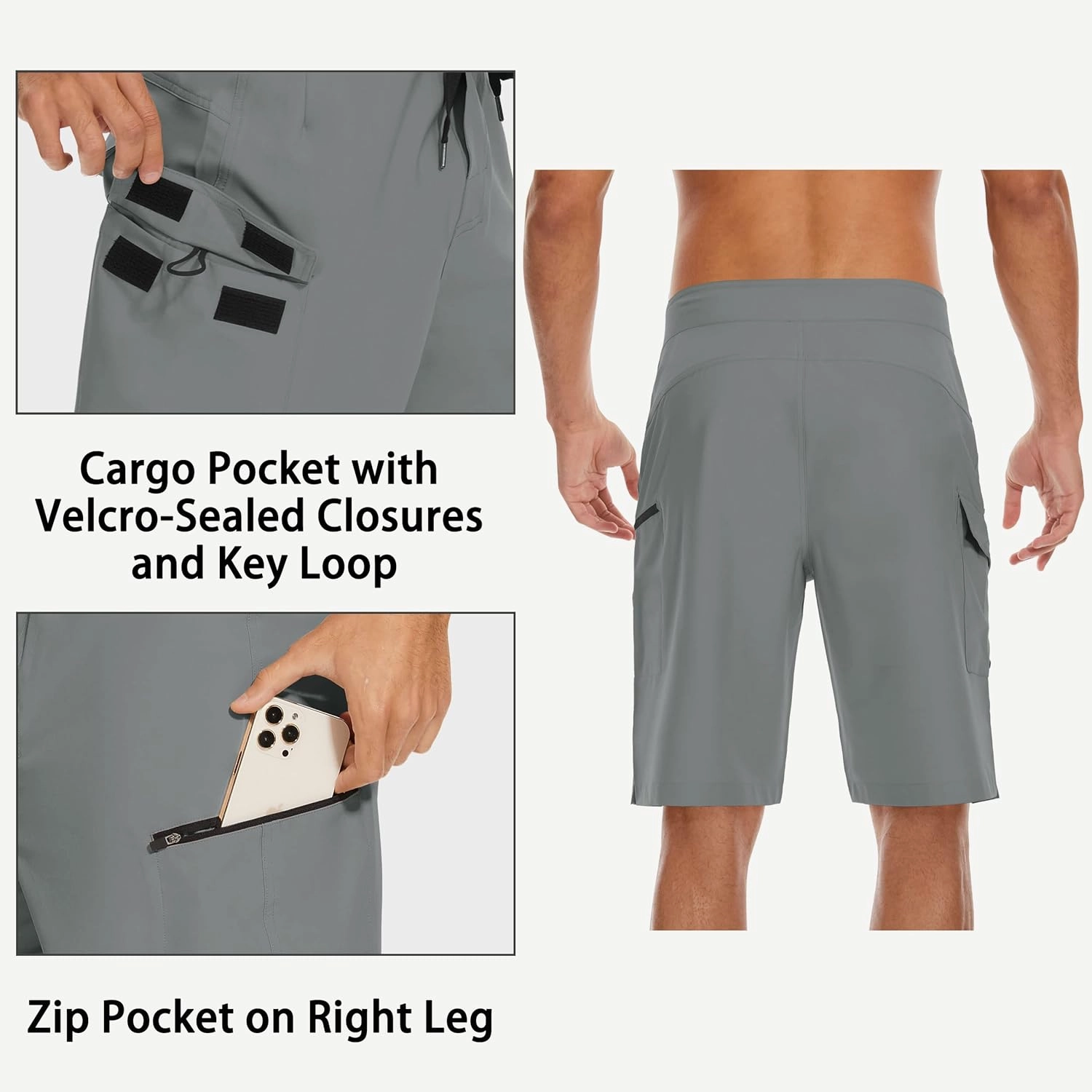 22" Men's Board Shorts Swimwear No Mesh Lining - Long Swim Trunks Surf Shorts Bathing Suit with Zipper Pocket UPF50 