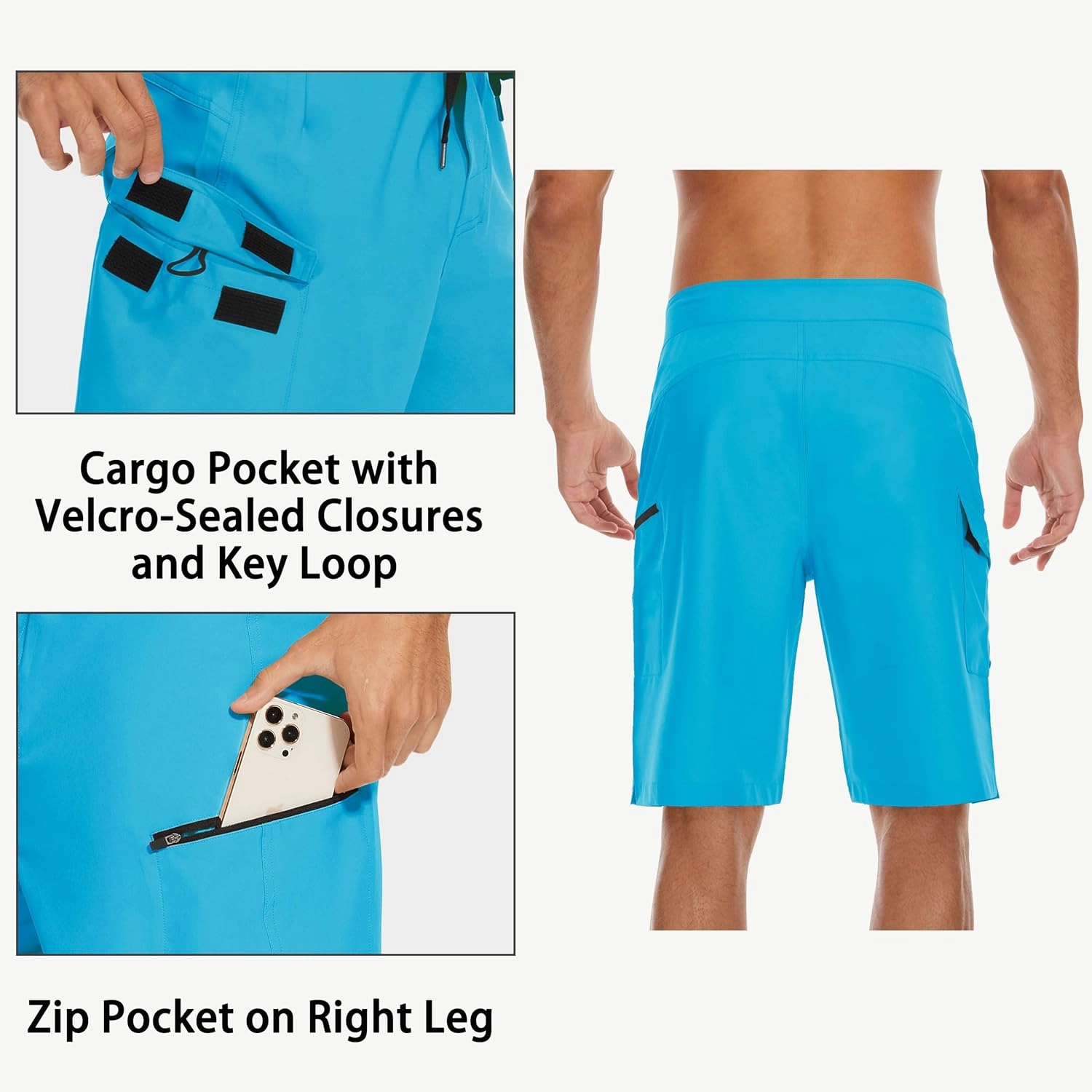 22" Men's Board Shorts Swimwear No Mesh Lining - Long Swim Trunks Surf Shorts Bathing Suit with Zipper Pocket UPF50 