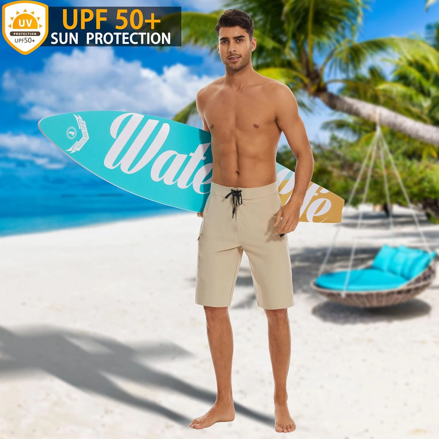 22" Men's Board Shorts Swimwear No Mesh Lining - Long Swim Trunks Surf Shorts Bathing Suit with Zipper Pocket UPF50 