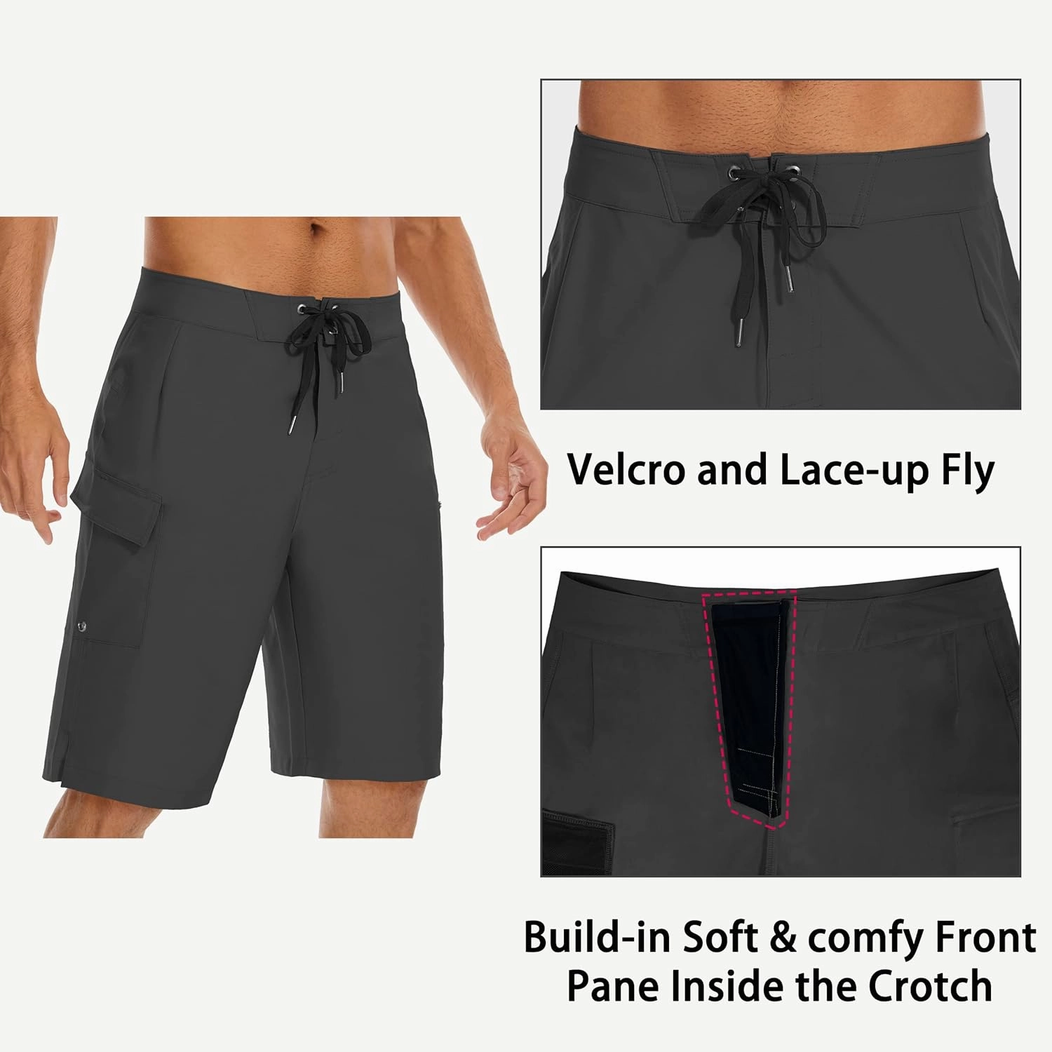 22" Men's Board Shorts Swimwear No Mesh Lining - Long Swim Trunks Surf Shorts Bathing Suit with Zipper Pocket UPF50 