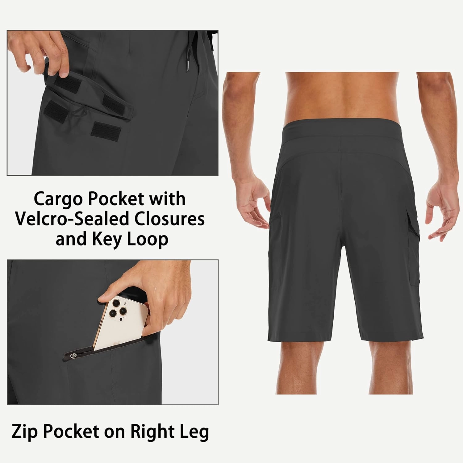 22" Men's Board Shorts Swimwear No Mesh Lining - Long Swim Trunks Surf Shorts Bathing Suit with Zipper Pocket UPF50 