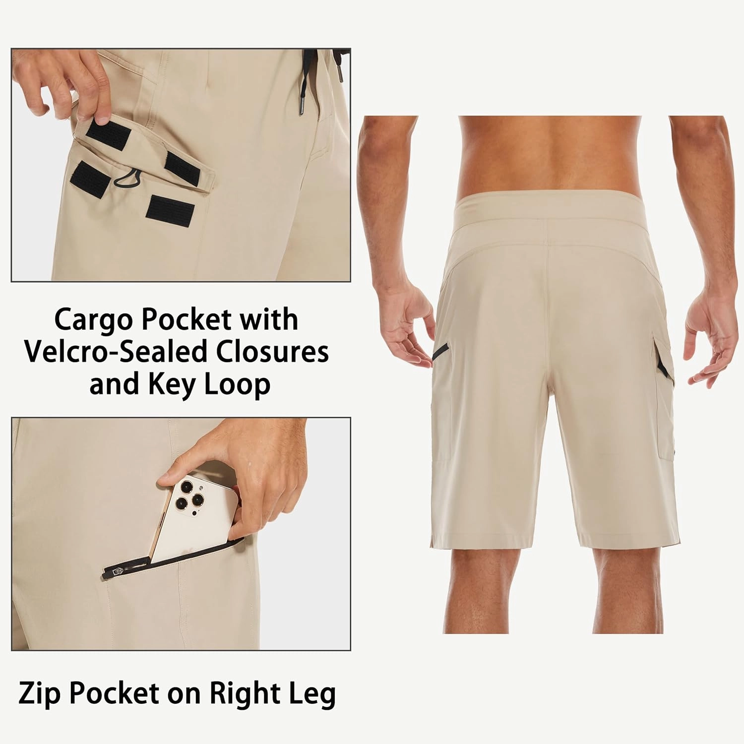 22" Men's Board Shorts Swimwear No Mesh Lining - Long Swim Trunks Surf Shorts Bathing Suit with Zipper Pocket UPF50 