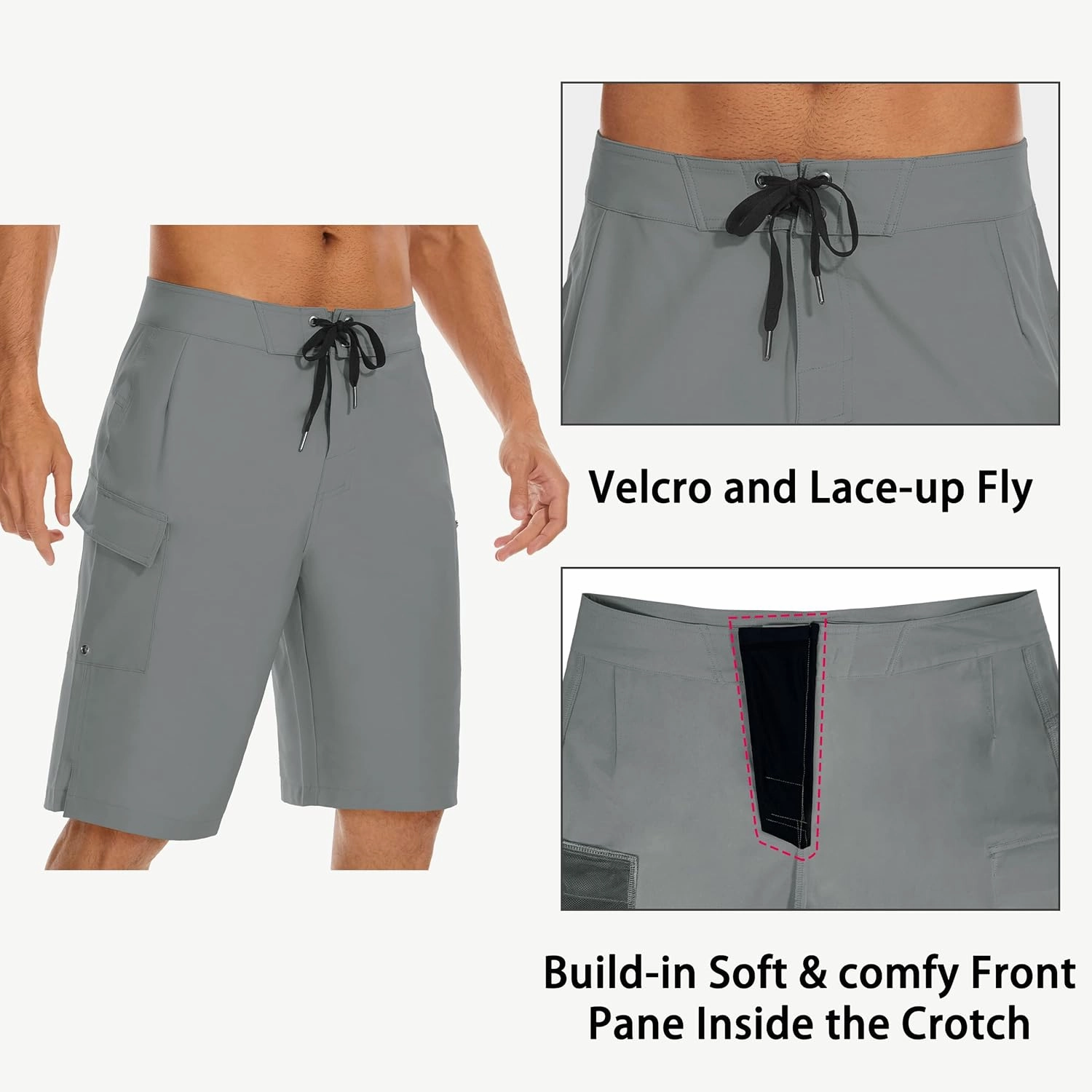 22" Men's Board Shorts Swimwear No Mesh Lining - Long Swim Trunks Surf Shorts Bathing Suit with Zipper Pocket UPF50 