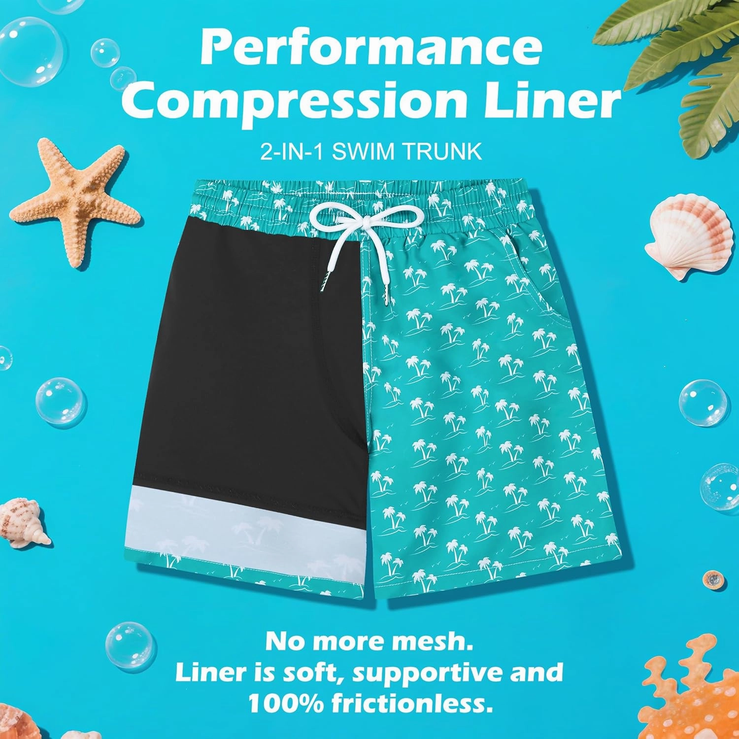 2 Pack Boys Swim Trunks with Compression Liner Kids Youth Swim Shorts Quick Dry Bathing Suit Swimwear Beach Shorts