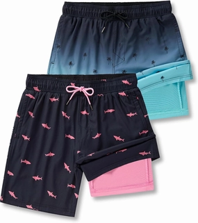 2 Pack: Men's 7" Swim Trunks with Compression Liner, Quick Dry Stretch Swimming Shorts Bathing Suits Swimwear