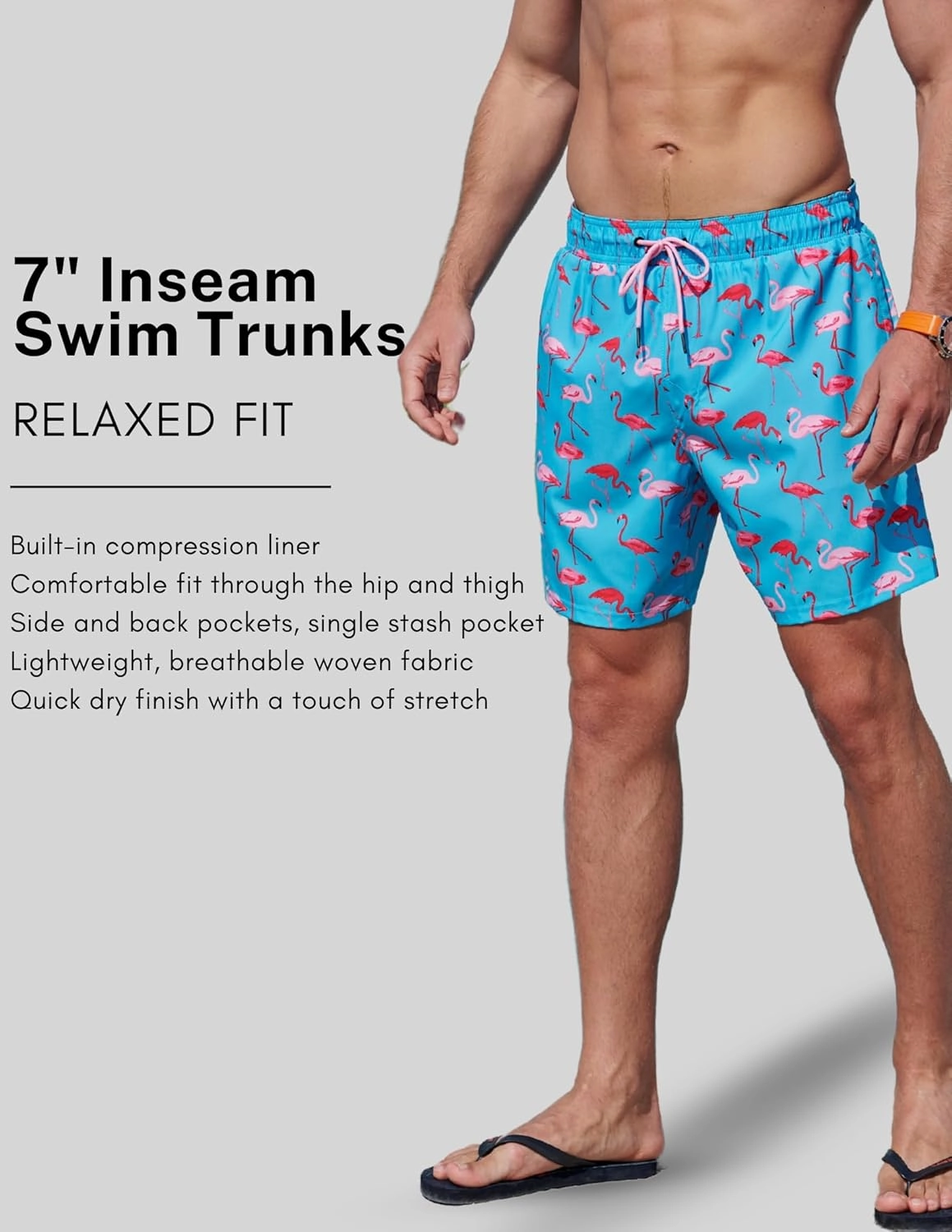 2 Pack: Men's 7" Swim Trunks with Compression Liner, Quick Dry Stretch Swimming Shorts Bathing Suits Swimwear