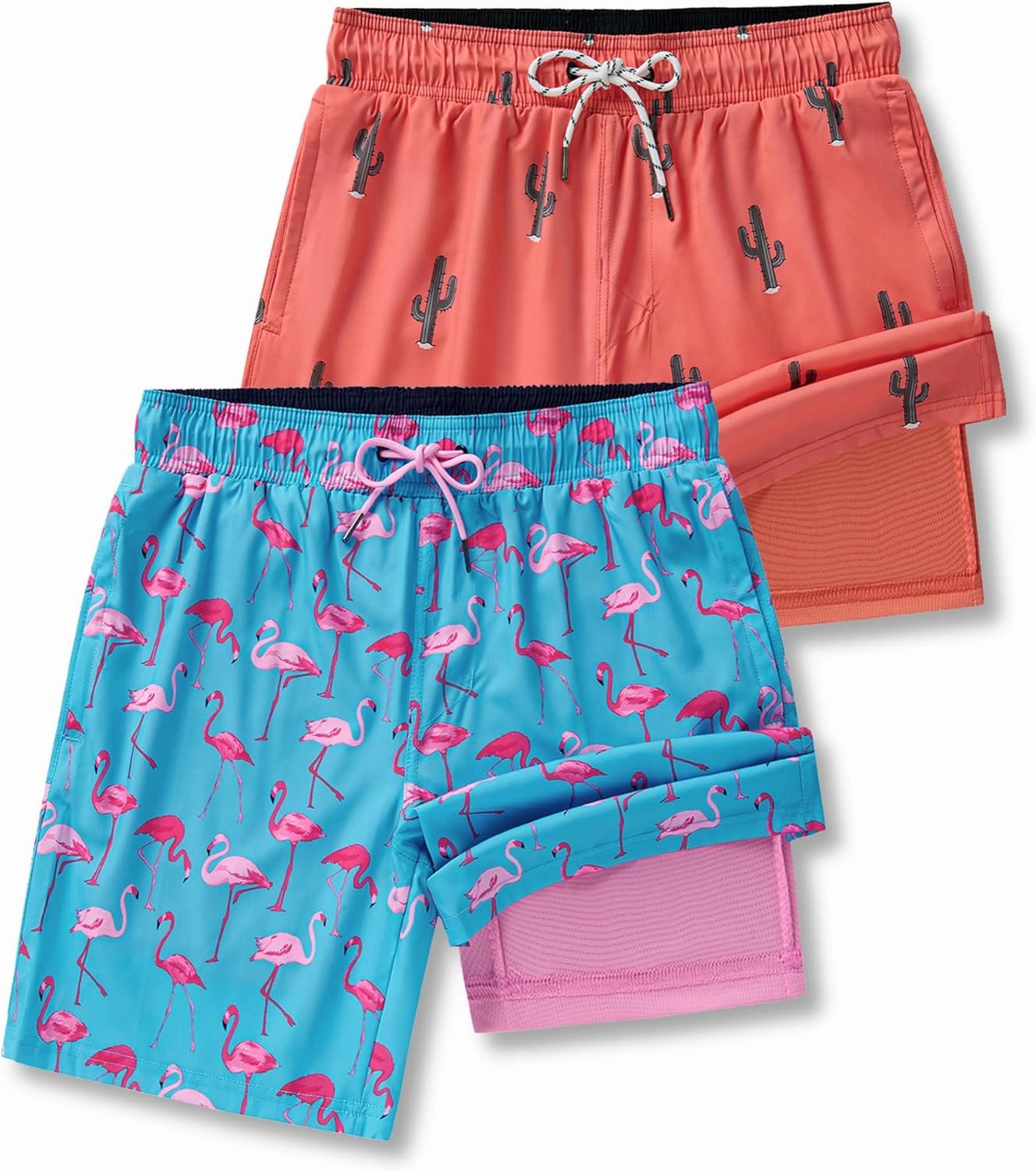 2 Pack: Men's 7" Swim Trunks with Compression Liner, Quick Dry Stretch Swimming Shorts Bathing Suits Swimwear