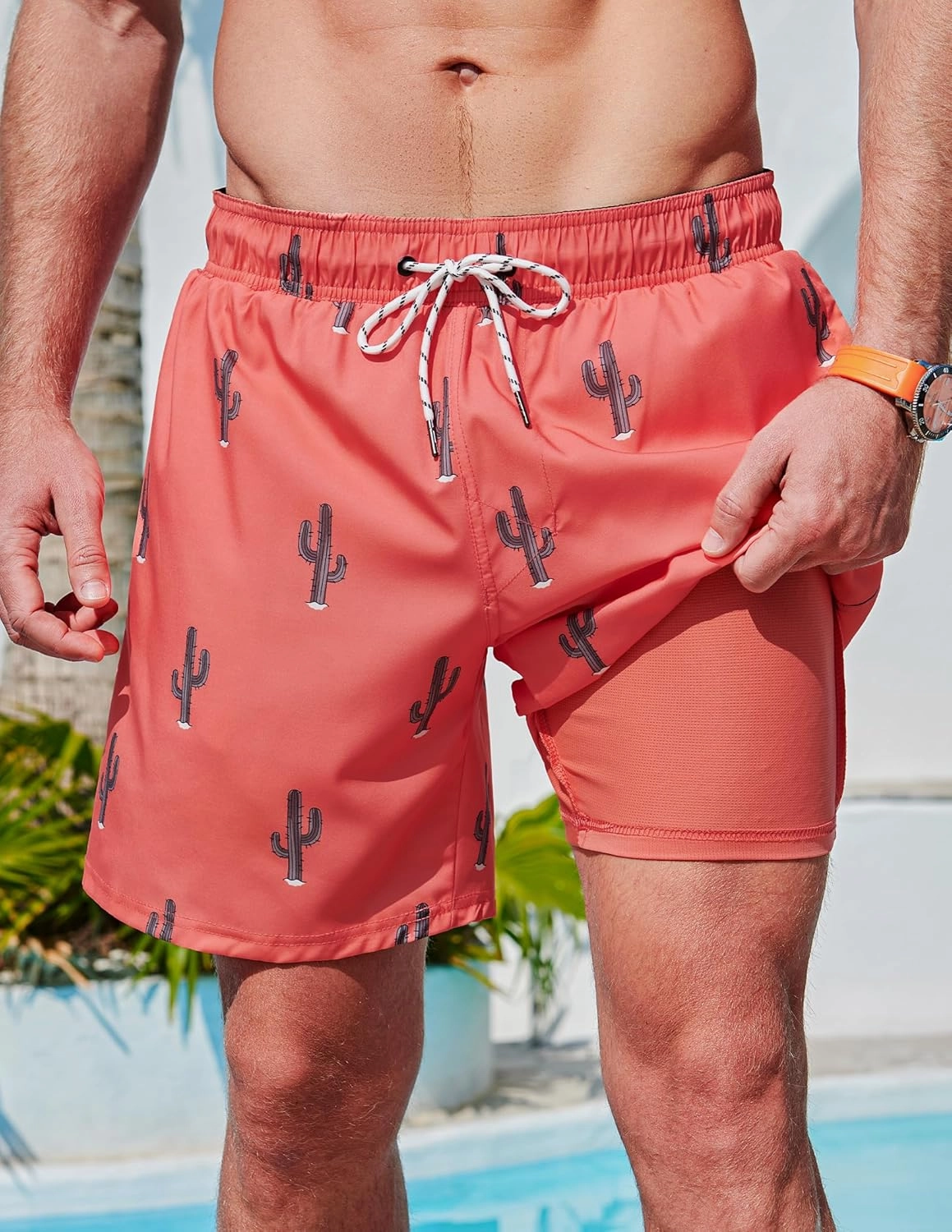 2 Pack: Men's 7" Swim Trunks with Compression Liner, Quick Dry Stretch Swimming Shorts Bathing Suits Swimwear