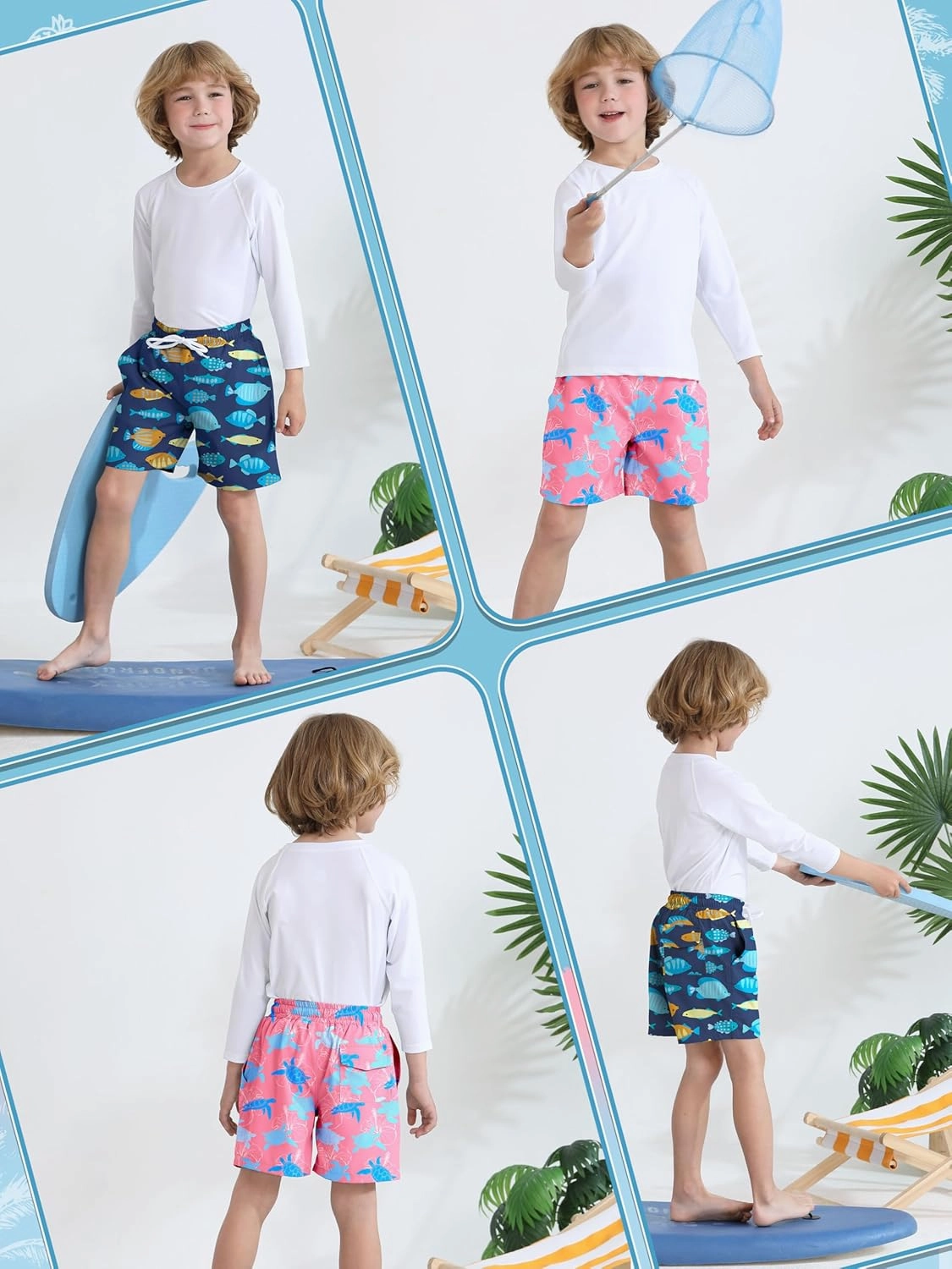2 Pack Toddler Boys Swim Trunks UPF 50  Swim Shorts with Mesh Liner Boy Stretch Suit Swimsuit
