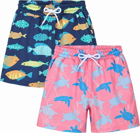 2 Pack Toddler Boys Swim Trunks UPF 50  Swim Shorts with Mesh Liner Boy Stretch Suit Swimsuit