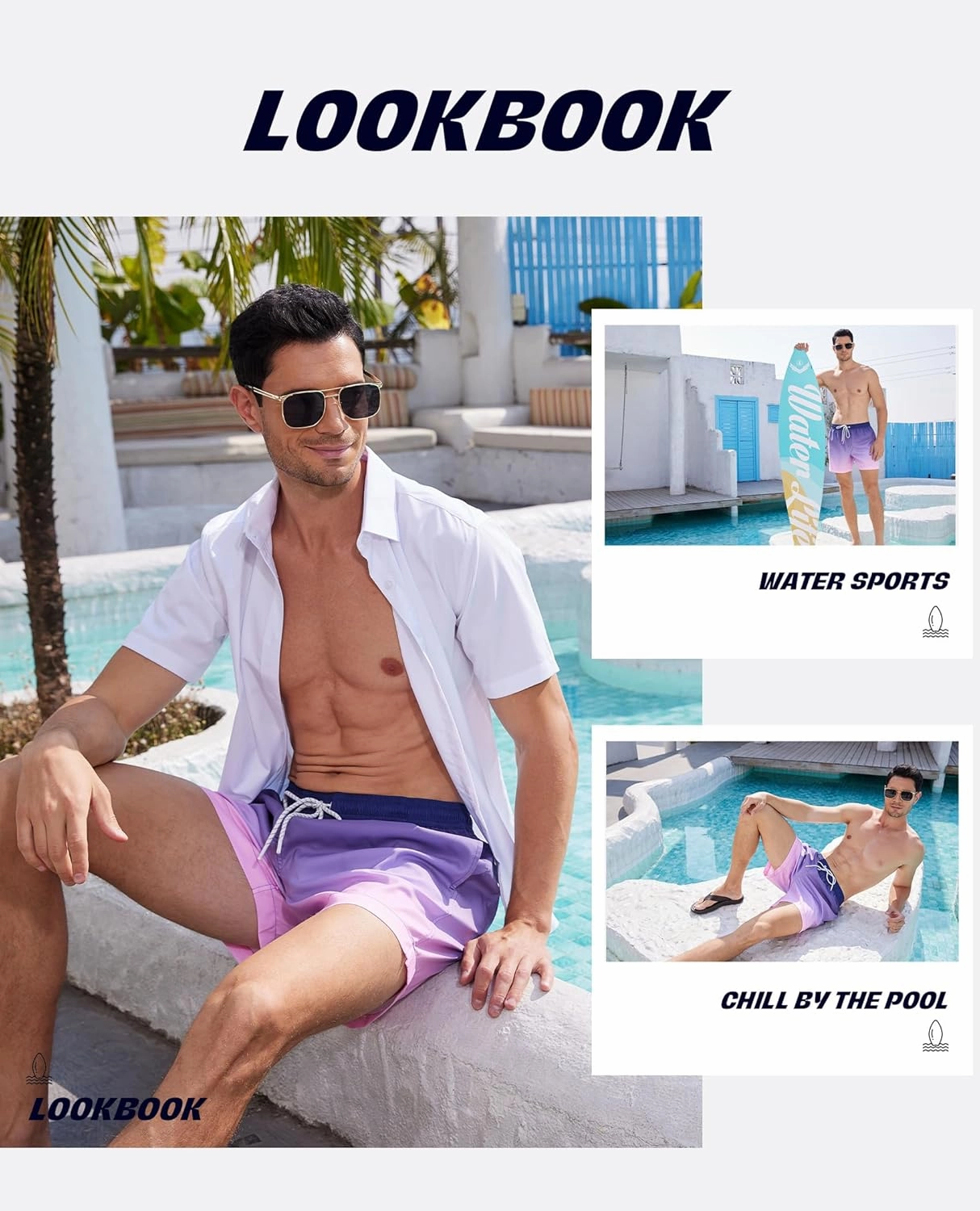 5 Inch Inseam Swimming Shorts Mens Gradient Swim Trunks with Mesh Liner Bathing Suit for Men Vacation