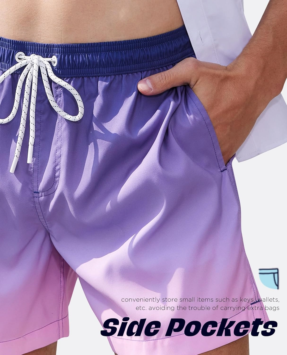 5 Inch Inseam Swimming Shorts Mens Gradient Swim Trunks with Mesh Liner Bathing Suit for Men Vacation
