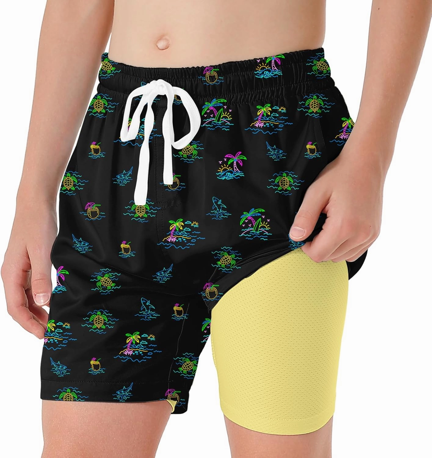 6-20T Boys Swimming Trunks 2 in 1 Bathing Suit Quick Dry Board Shorts