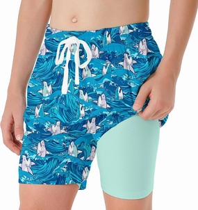 6-20T Boys Swimming Trunks 2 in 1 Bathing Suit Quick Dry Board Shorts