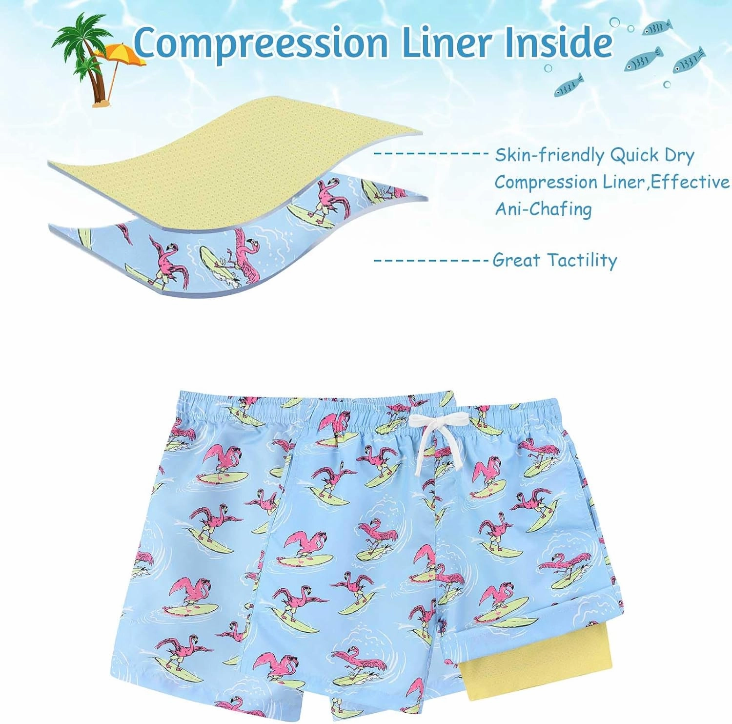 6-20T Boys Swimming Trunks 2 in 1 Bathing Suit Quick Dry Board Shorts