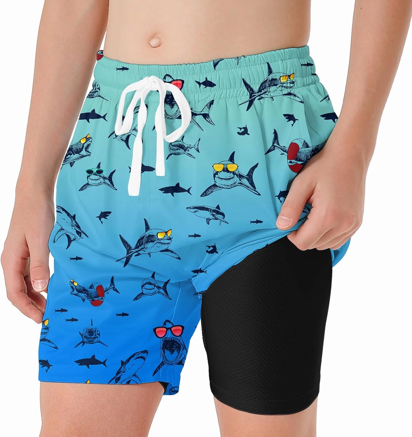 6-20T Boys Swimming Trunks 2 in 1 Bathing Suit Quick Dry Board Shorts
