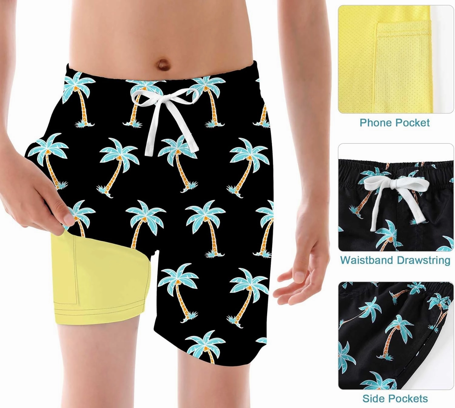 6-20T Boys Swimming Trunks 2 in 1 Bathing Suit Quick Dry Board Shorts