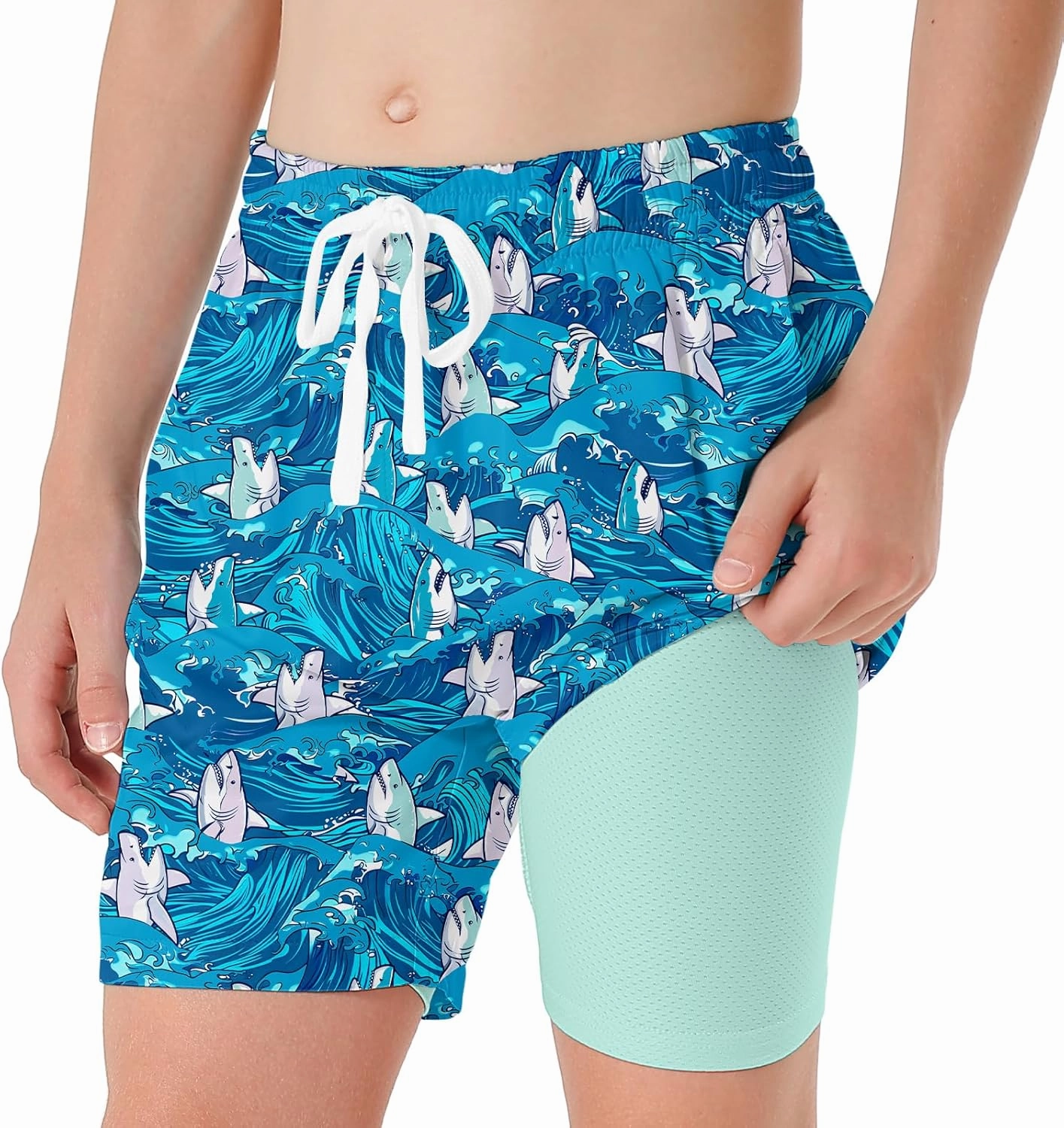 6-20T Boys Swimming Trunks 2 in 1 Bathing Suit Quick Dry Board Shorts