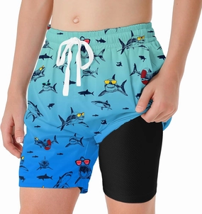 6-20T Boys Swimming Trunks 2 in 1 Bathing Suit Quick Dry Board Shorts