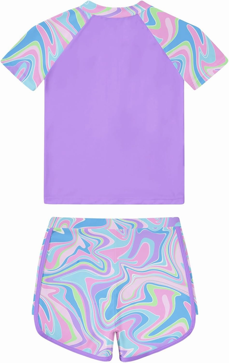 7-12 Years Girls Rash Guard Swimsuits 2 Piece Zipper Bathing Suit Set Kids Short Sleeve Swimwear with Sports Shorts