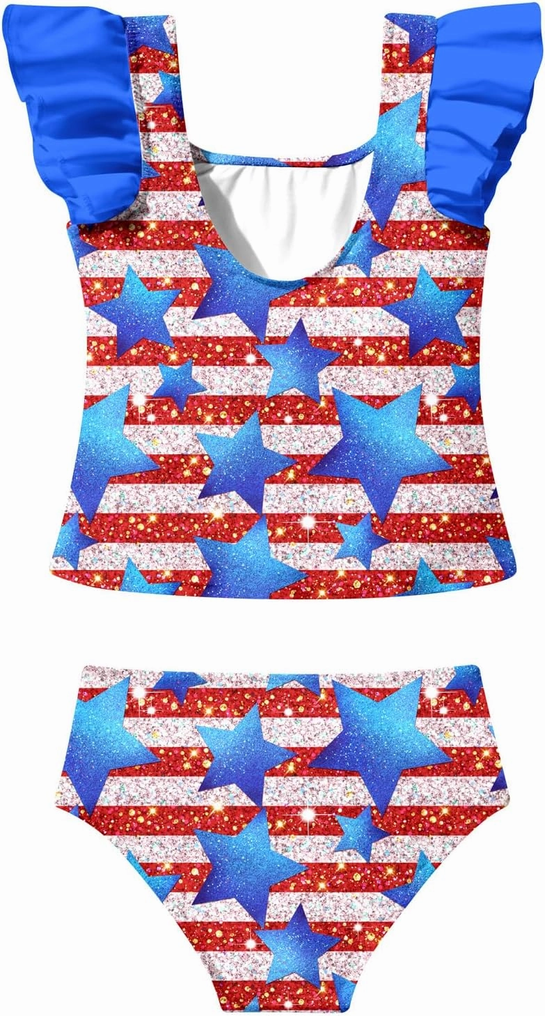 8-12T Girls 2-Piece Bathing Suit Marbling Print Summer Ruffle Swimsuit Tankini Sets Beach Sport Kids Swimsuit
