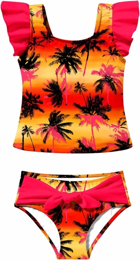 8-12T Girls 2-Piece Bathing Suit Marbling Print Summer Ruffle Swimsuit Tankini Sets Beach Sport Kids Swimsuit