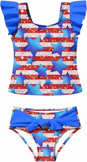 8-12T Girls 2-Piece Bathing Suit Marbling Print Summer Ruffle Swimsuit Tankini Sets Beach Sport Kids Swimsuit