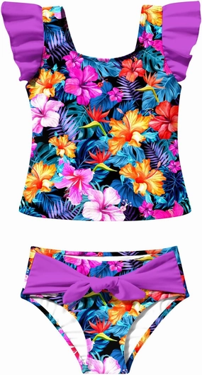8-12T Girls 2-Piece Bathing Suit Marbling Print Summer Ruffle Swimsuit Tankini Sets Beach Sport Kids Swimsuit