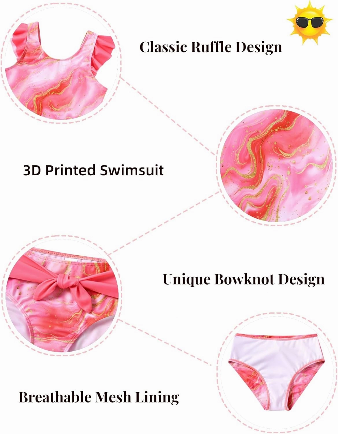 8-12T Girls 2-Piece Bathing Suit Marbling Print Summer Ruffle Swimsuit Tankini Sets Beach Sport Kids Swimsuit