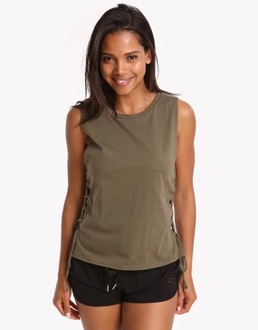 Active Lace Up Singlet Top - Dark Olive