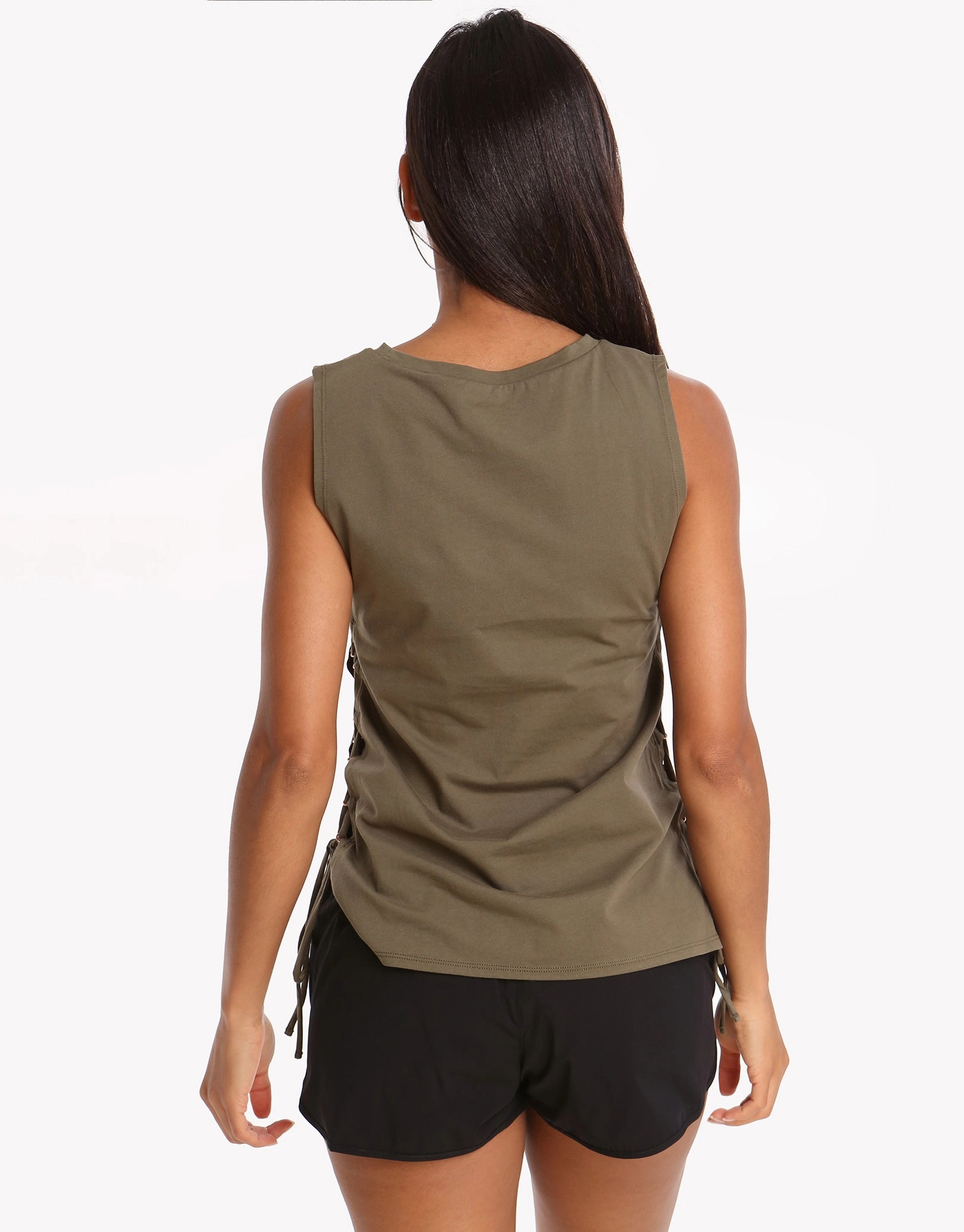 Active Lace Up Singlet Top - Dark Olive