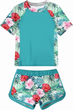 ADUKIDE Girls Rash Guard Swimsuit 2-Piece Bathing Suit UPF 50  Summer Beach Swimwear Size 7-14T
