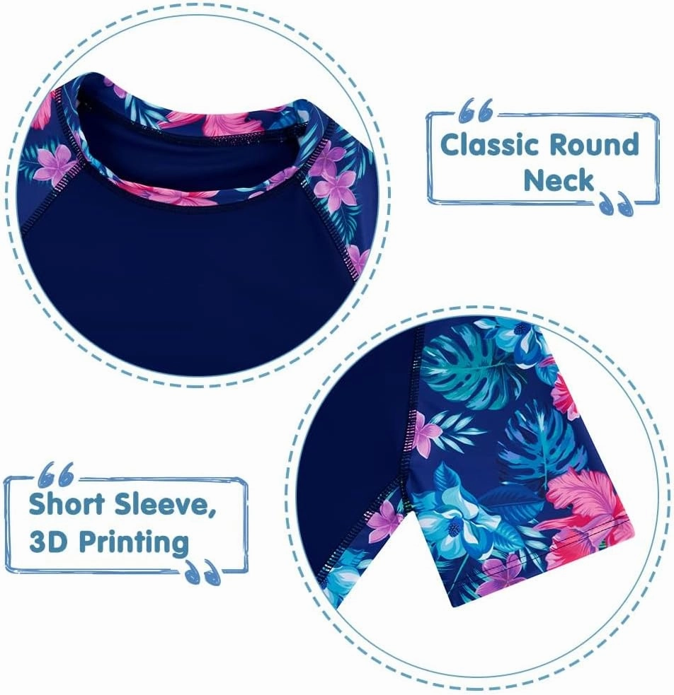 ADUKIDE Girls Rash Guard Swimsuit 2-Piece Bathing Suit UPF 50  Summer Beach Swimwear Size 7-14T