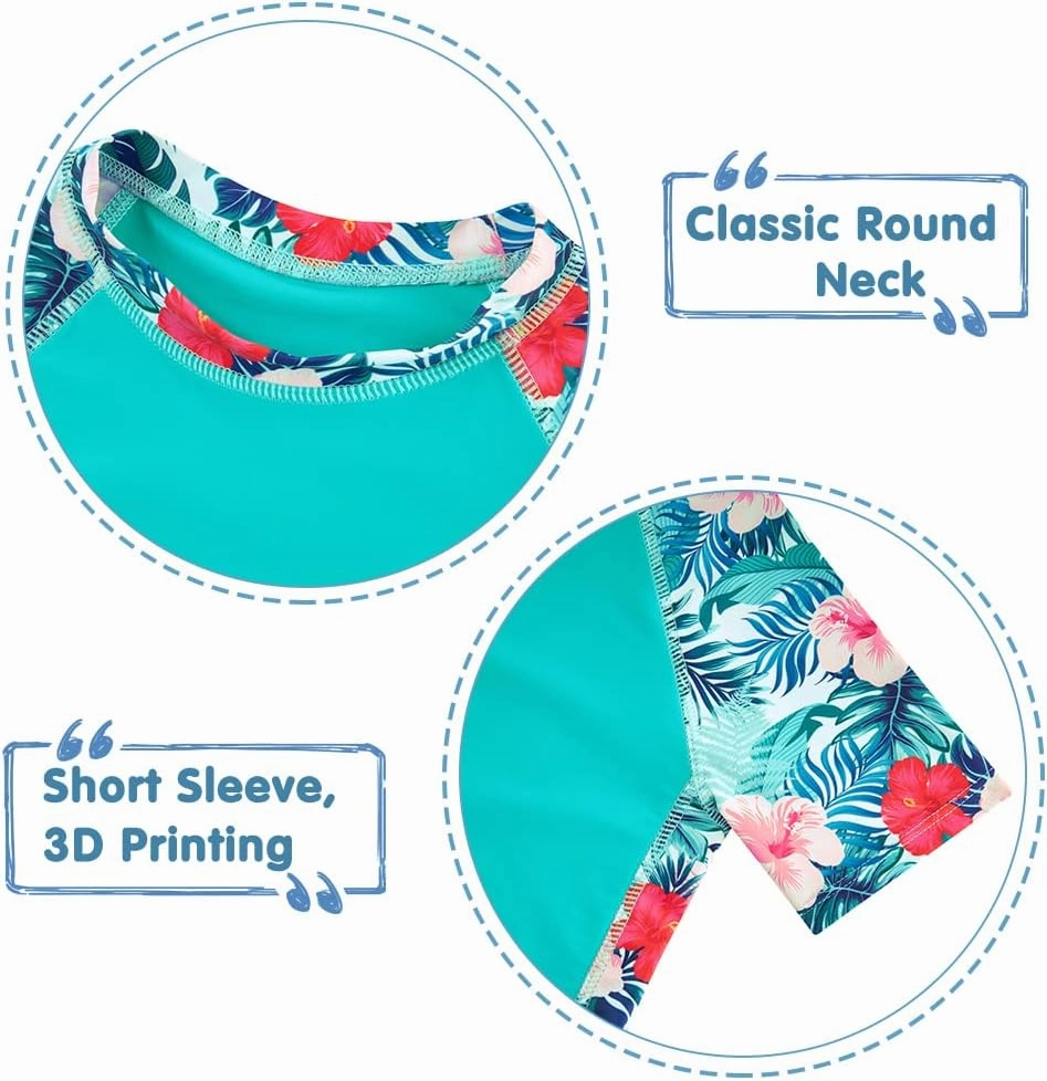 ADUKIDE Girls Rash Guard Swimsuit 2-Piece Bathing Suit UPF 50  Summer Beach Swimwear Size 7-14T