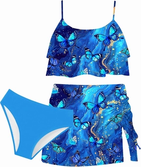ADUKIDE Kids Girls Bathing Suit Cute 3 Piece Swimsuit Ruffle Sling Bikini Size 7-12T