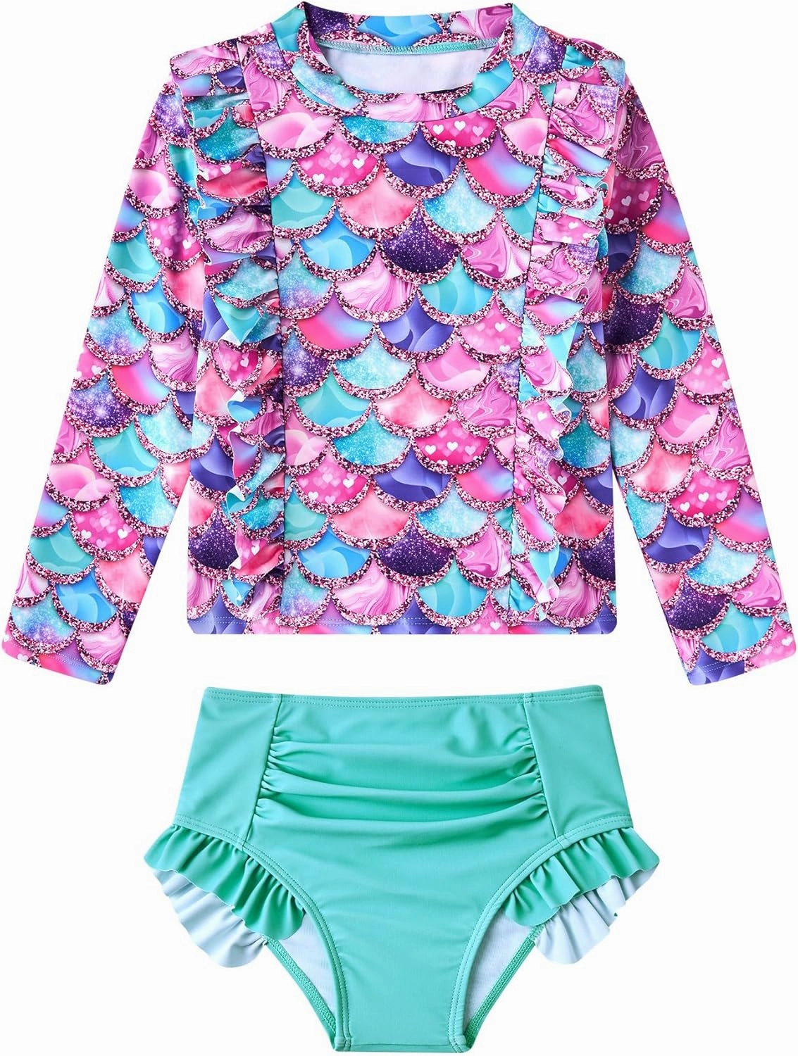 ADUKIDE Toddler Girl Swimsuit 2-6T Swimsuits for Girls Long Sleeve Bathing Suit for Toddler Girl 2 Piece Swimwear