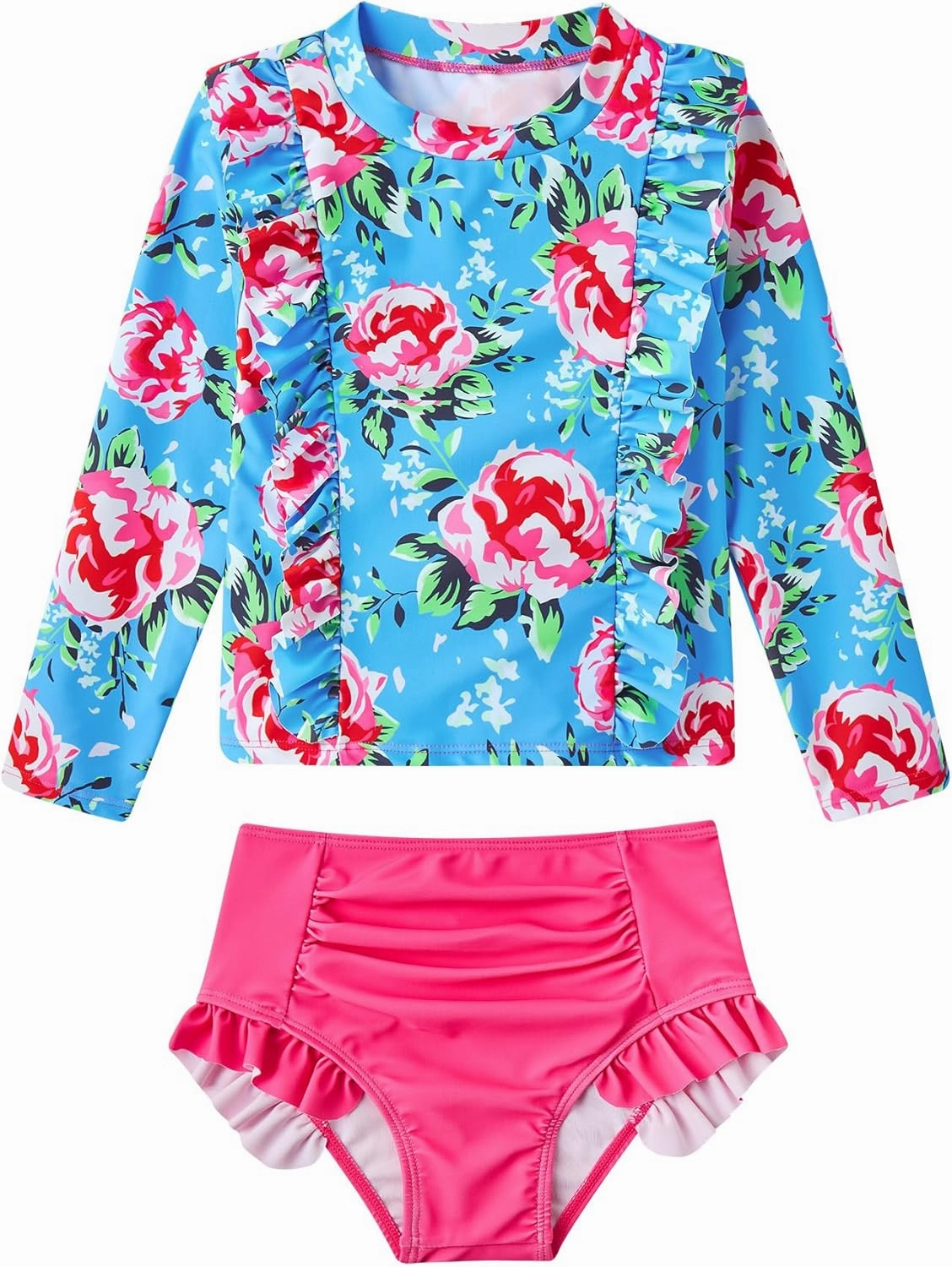 ADUKIDE Toddler Girl Swimsuit 2-6T Swimsuits for Girls Long Sleeve Bathing Suit for Toddler Girl 2 Piece Swimwear