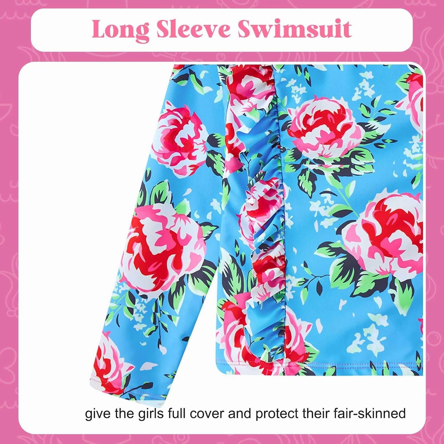 ADUKIDE Toddler Girl Swimsuit 2-6T Swimsuits for Girls Long Sleeve Bathing Suit for Toddler Girl 2 Piece Swimwear