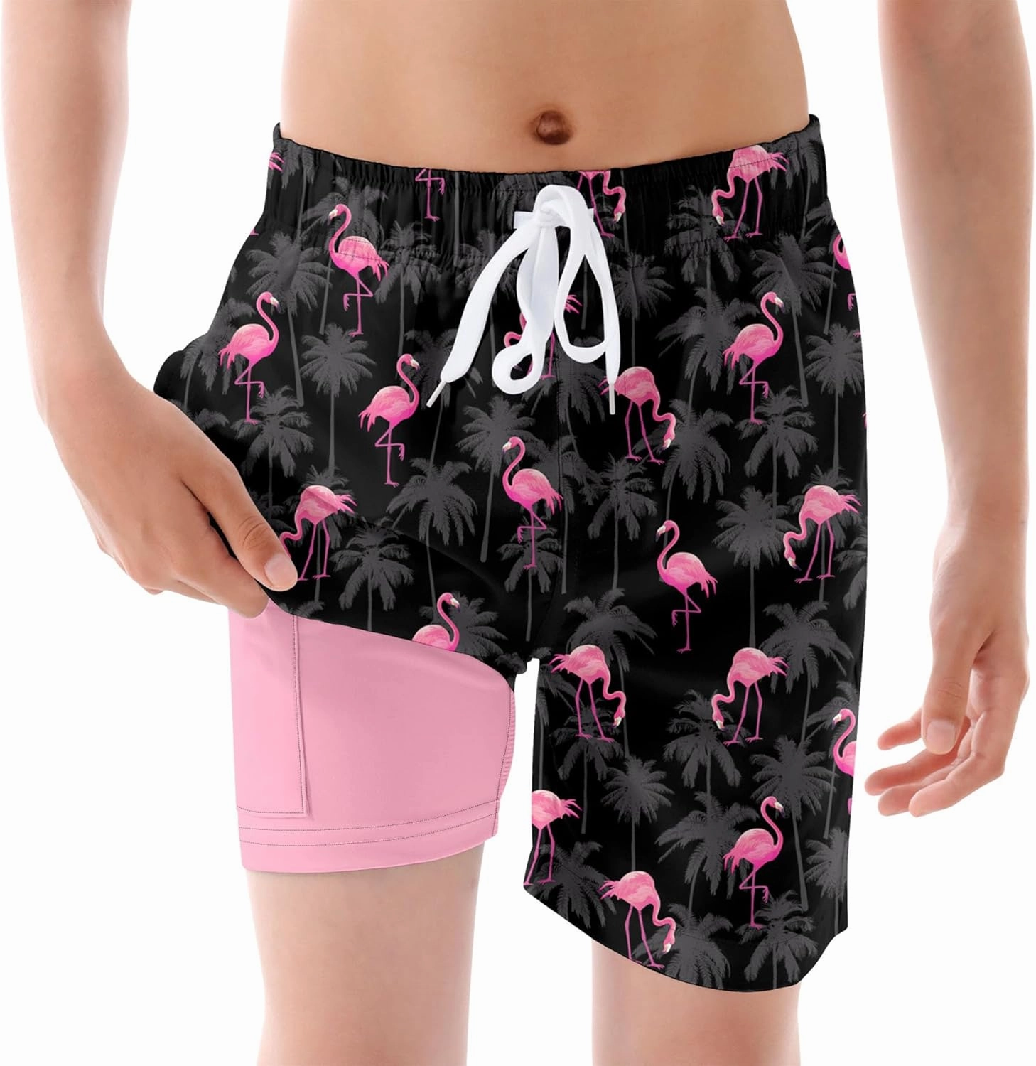 Ahegao Boys Swim Trunks with Compression Liner Big Kids Bathing Suit Quick Dry Board Shorts for 6-20 Years