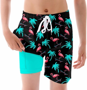Ahegao Boys Swim Trunks with Compression Liner Big Kids Bathing Suit Quick Dry Board Shorts for 6-20 Years