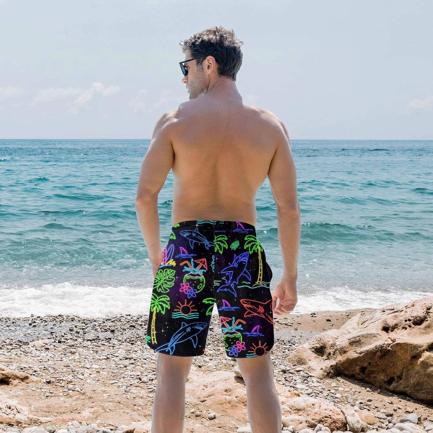 Ahegao Men's Swim Trunks Quick Dry 3D Printed Beach Board Shorts with Pockets Cool Mesh Lining Bathing Suits
