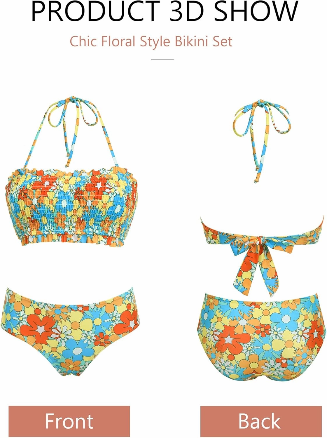 AI'MAGE Bikini Set for Women Two Piece Swimsuits 2024 Floral Bathing Suit Bandeau Swimswear with Removable Shoulder Straps