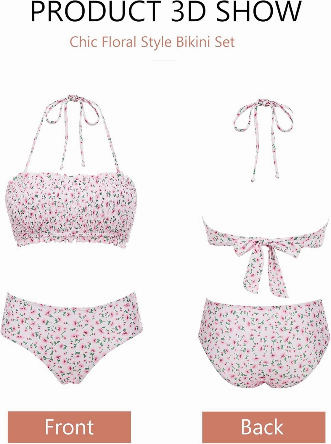 AI'MAGE Bikini Set for Women Two Piece Swimsuits 2024 Floral Bathing Suit Bandeau Swimswear with Removable Shoulder Straps