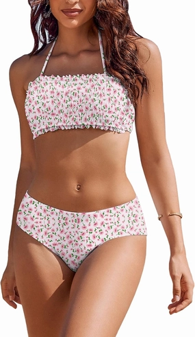 AI'MAGE Bikini Set for Women Two Piece Swimsuits 2024 Floral Bathing Suit Bandeau Swimswear with Removable Shoulder Straps