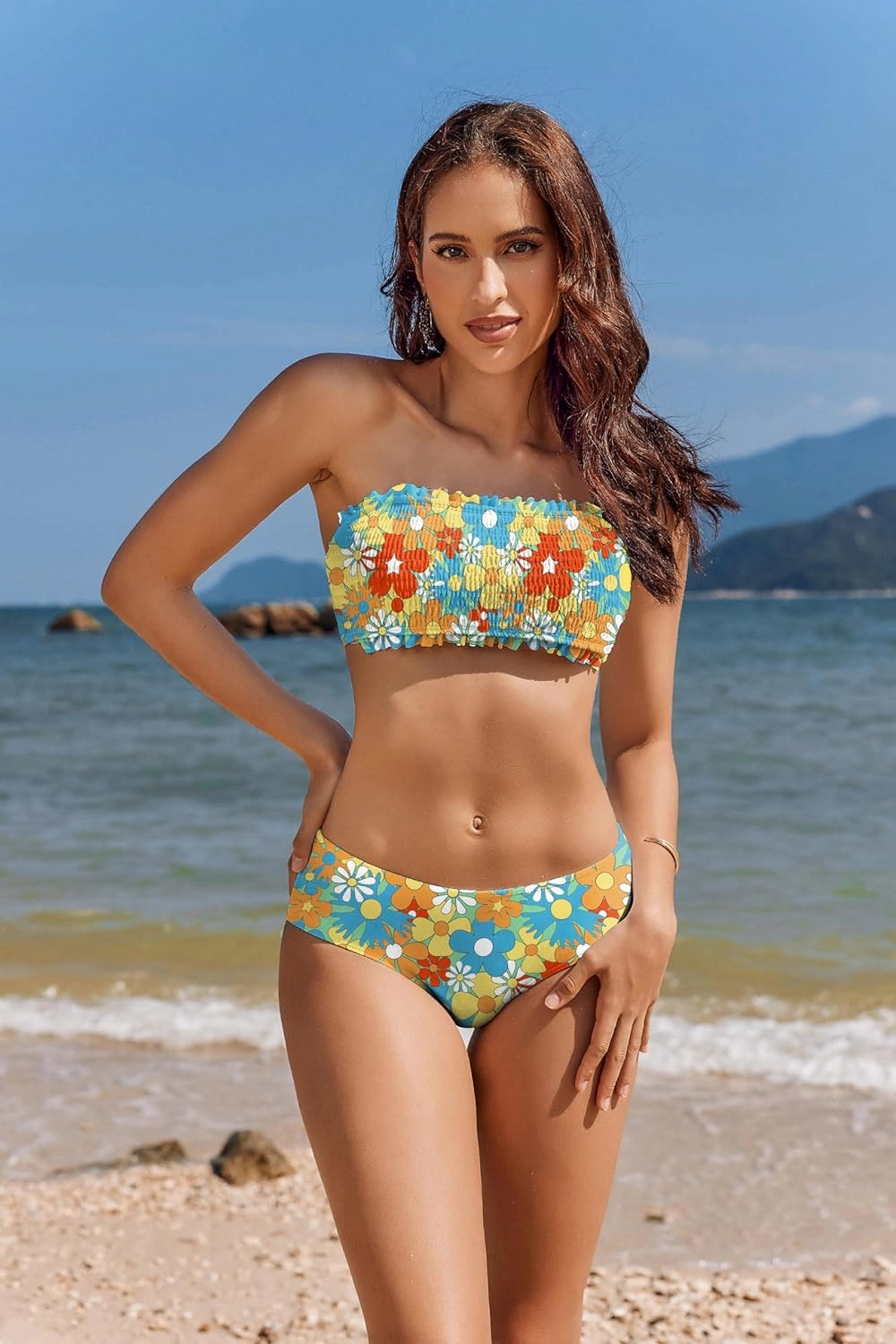 AI'MAGE Bikini Set for Women Two Piece Swimsuits 2024 Floral Bathing Suit Bandeau Swimswear with Removable Shoulder Straps