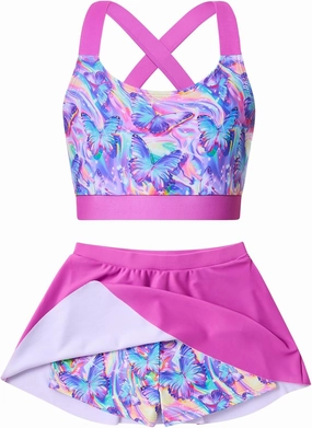 AIDEAONE Girls Swimsuit Two Piece Tankini Skirt Set with Boyshort Summer Beach Bathing Suit Size 6-13