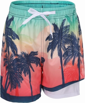 Aisyee Boys Swim Trunks with Compression Liner Swim Shorts Boys Boards Shorts with Boxer Brief Liner 7-16 Years