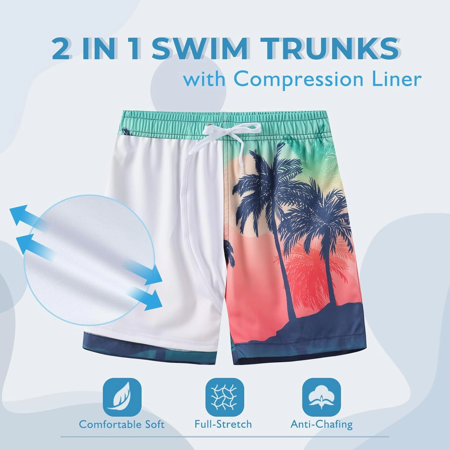 Aisyee Boys Swim Trunks with Compression Liner Swim Shorts Boys Boards Shorts with Boxer Brief Liner 7-16 Years