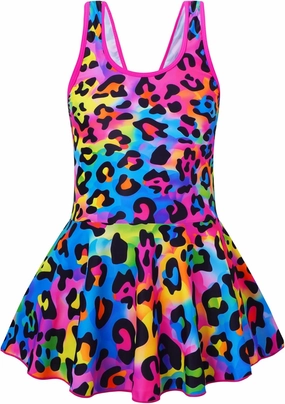 Akokvlar Girl One Piece Swimsuit with Skirt Bathing Suit Swimwear 3-16Y