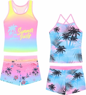 Akokvlar Girls Two Piece Bathing Suit Swimsuit Tankini Swimwear with Boyshort
